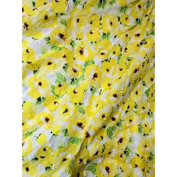 LOFT Yellow Floral Clip Tie Neck Blouse Ruffle Flowy Boho Large Peasant - Picture 14 of 14